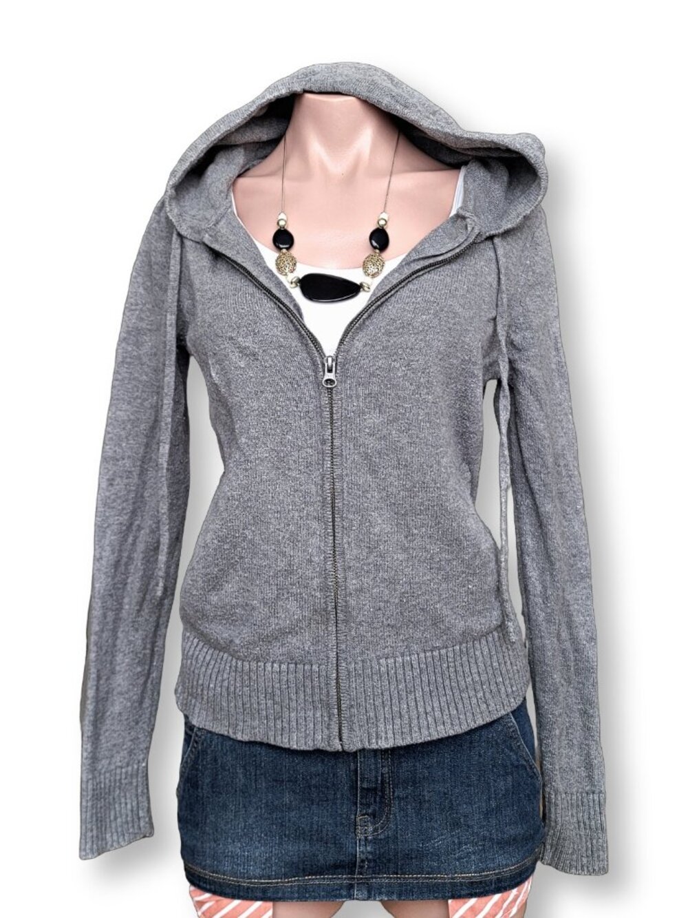 Levi's Vintage Grey Knit Hooded Zip Up Cardigan Sweater Jacket (M)